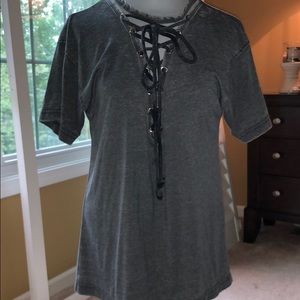 Gray tie up t-shirt